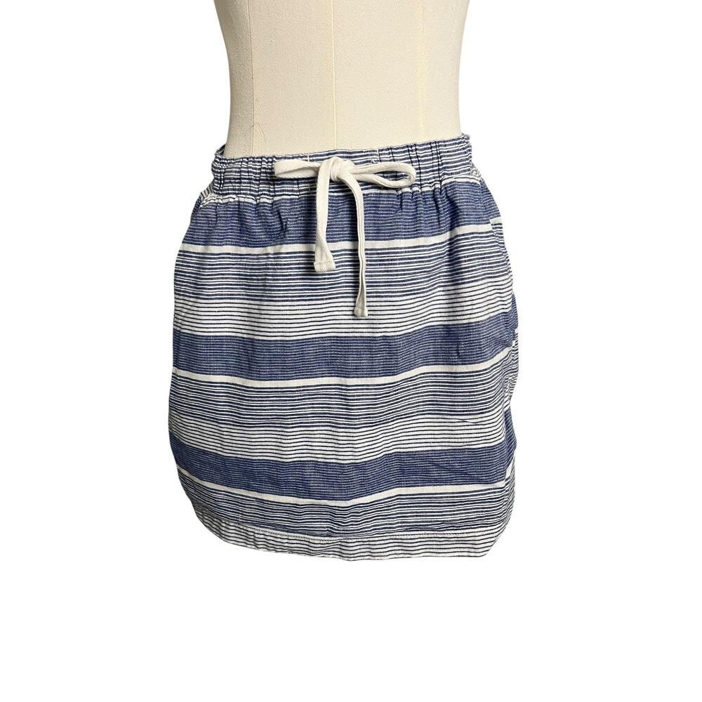 Gap Skirt Womens Small Blue White Stripe Linen Blend Drawstring Pockets Casual
